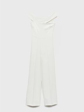 Mango White Off-Shoulder Wide-Leg Jumpsuit